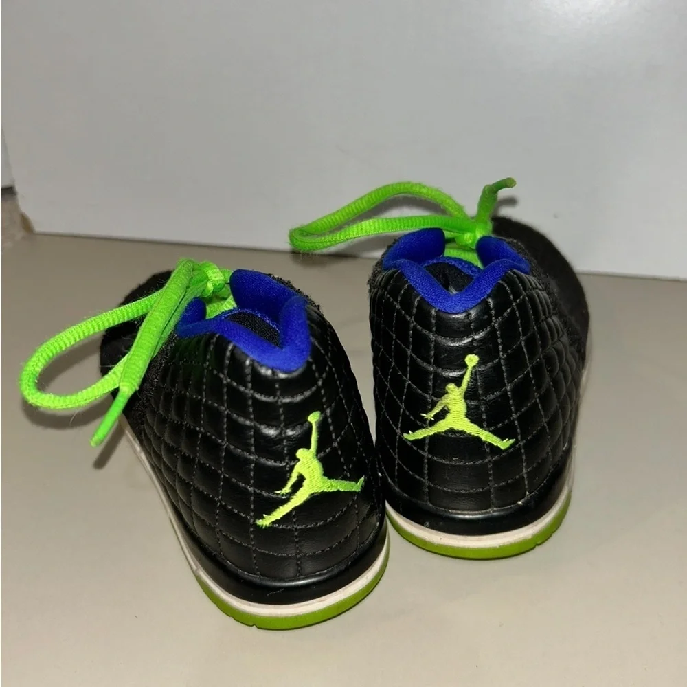Jordan Black and Green High-Top Sneakers size 1Y